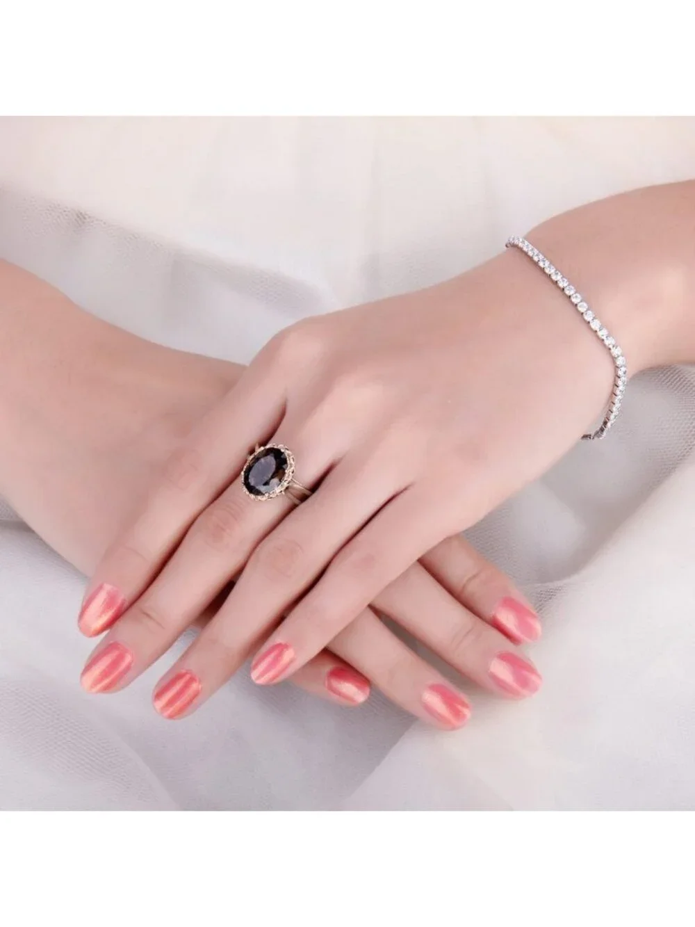 Stunning 5.7ct Oval Smoky Quartz Cocktail Ring, 14K Gold Plated Sterling Silver